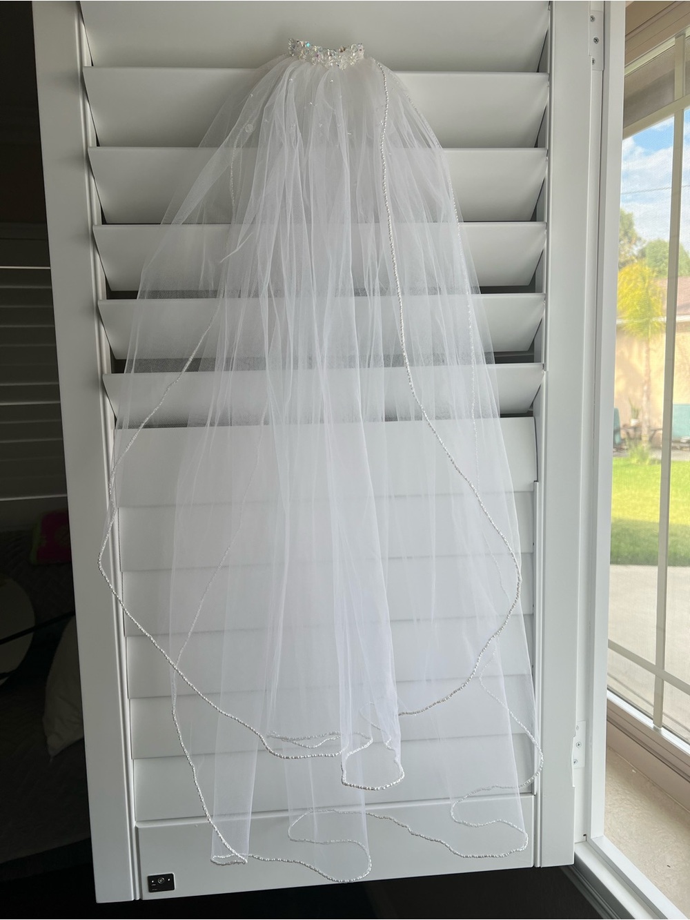 White Bridal Veil with Beaded Edge
New never worn